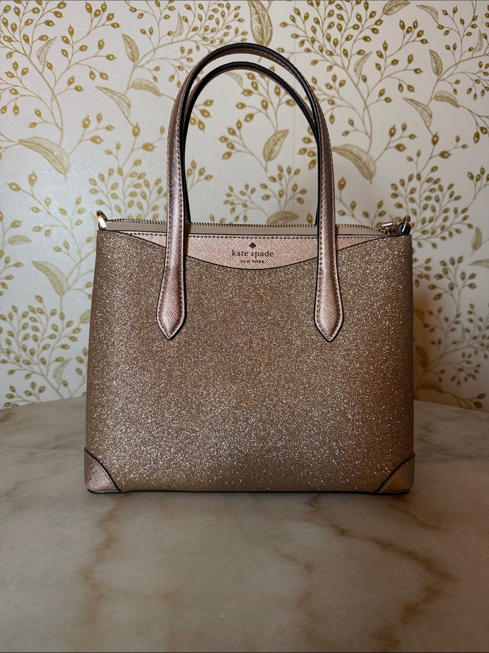 kate spade Glitter Rose Gold Tote with Top Handles